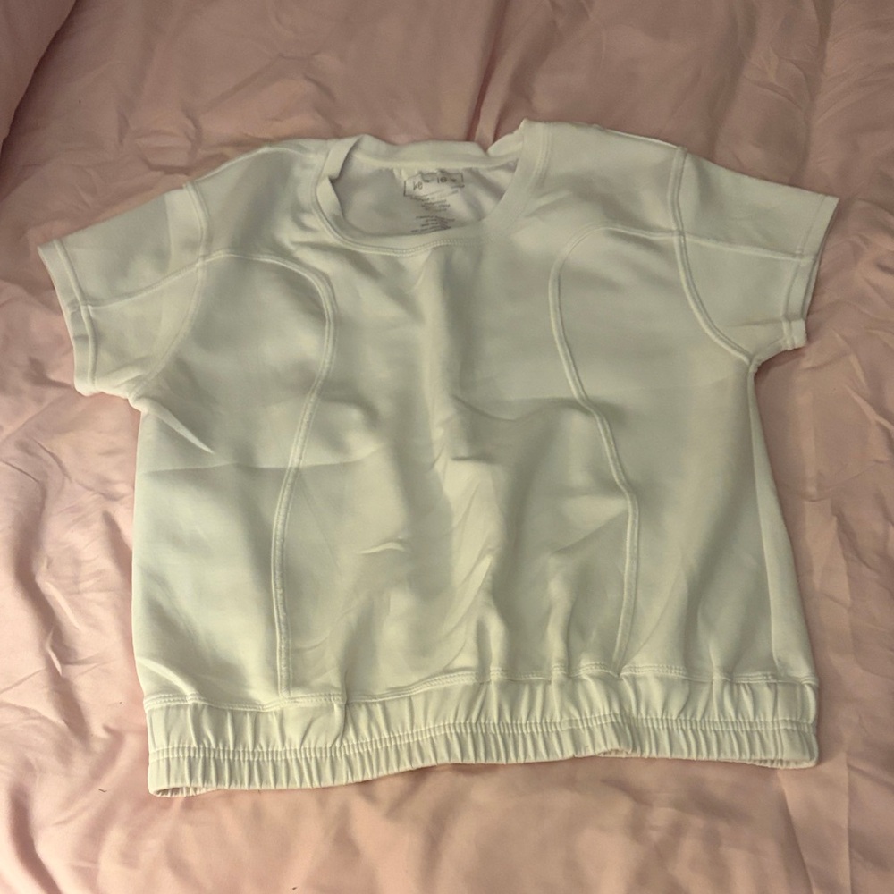 kenzie White Short Sleeve Crop Top with Elastic Hem